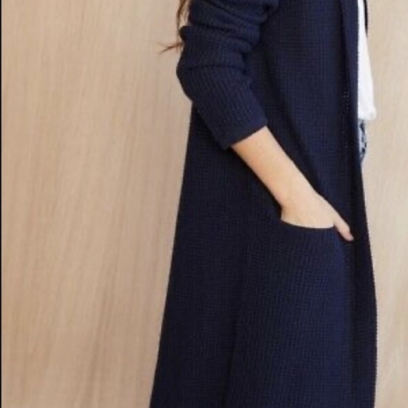 Jenni Kayne Cashmere Wool Waffle Knit Cardigan Sweater Navy Blue XS - Picture 2 of 13